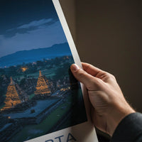 Yogyakarta Poster - Indonesia Travel Art - Moonlit Temple Complex Home Decor