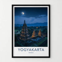 Yogyakarta Poster - Indonesia Travel Art - Moonlit Temple Complex Home Decor