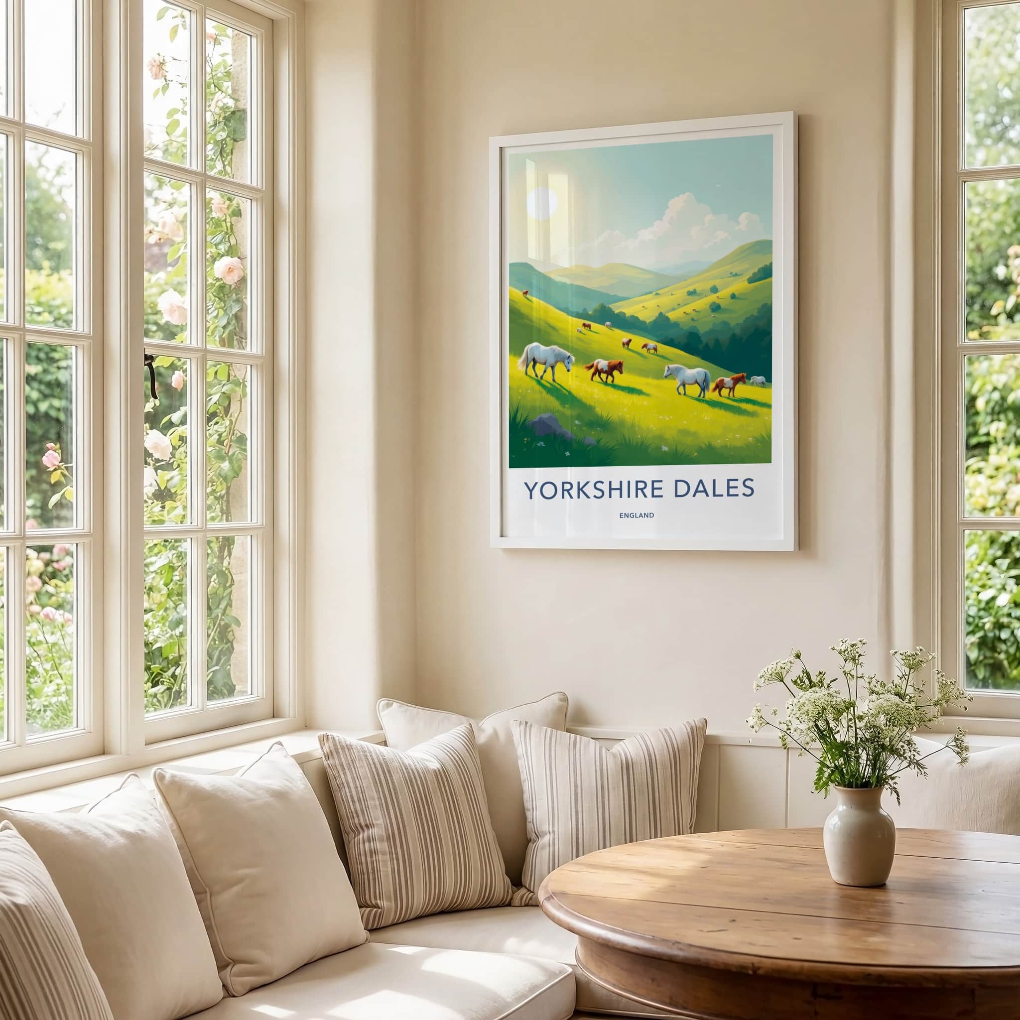 Yorkshire Dales Poster - England Art Print - Green Hills Horses Home Decor
