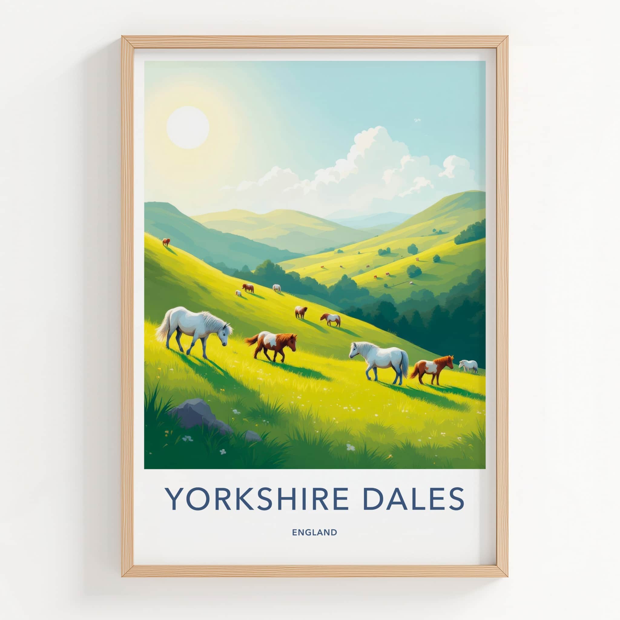 Yorkshire Dales Poster - England Art Print - Green Hills Horses Home Decor