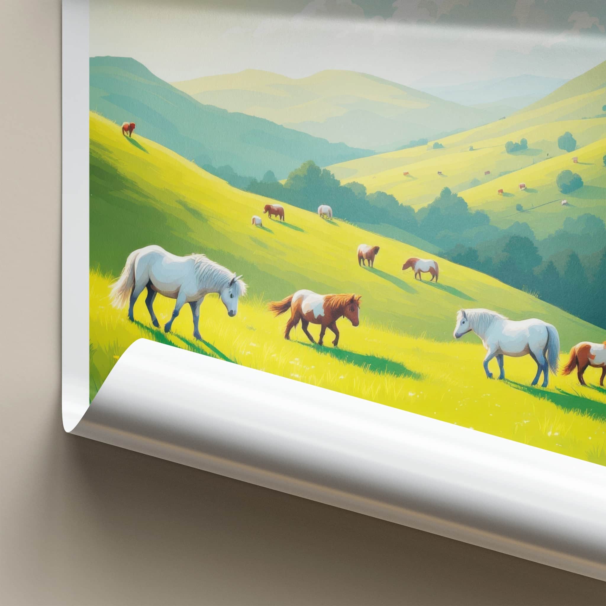Yorkshire Dales Poster - England Art Print - Green Hills Horses Home Decor