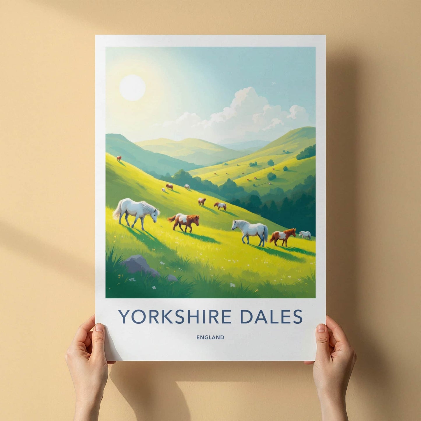 Yorkshire Dales Poster - England Art Print - Green Hills Horses Home Decor