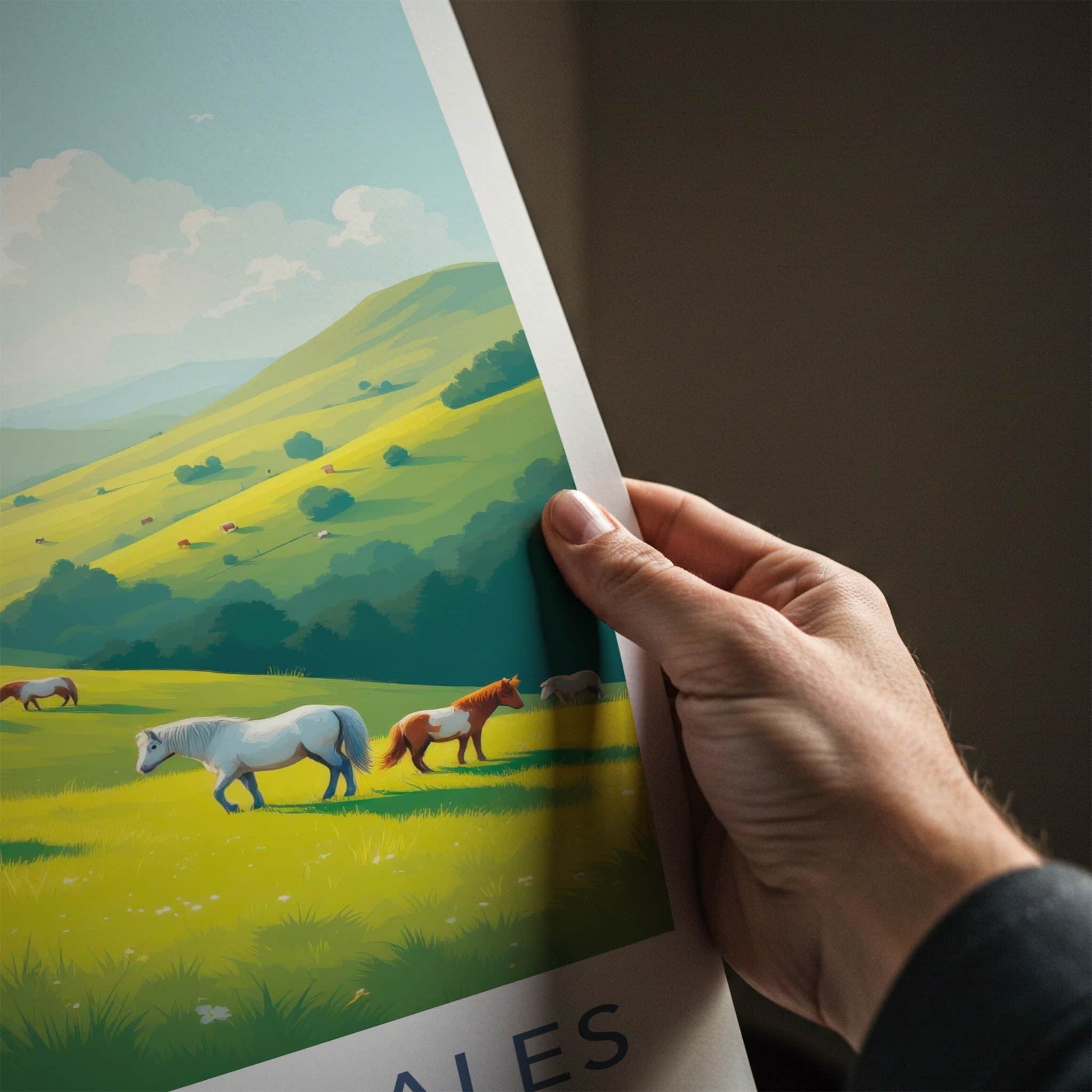 Yorkshire Dales Poster - England Art Print - Green Hills Horses Home Decor