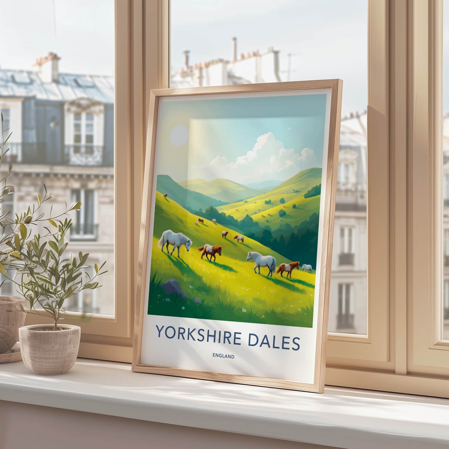 Yorkshire Dales Poster - England Art Print - Green Hills Horses Home Decor
