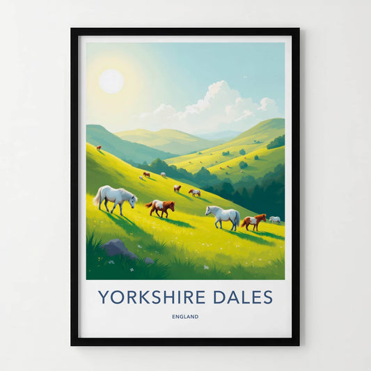Yorkshire Dales Poster - England Art Print - Green Hills Horses Home Decor