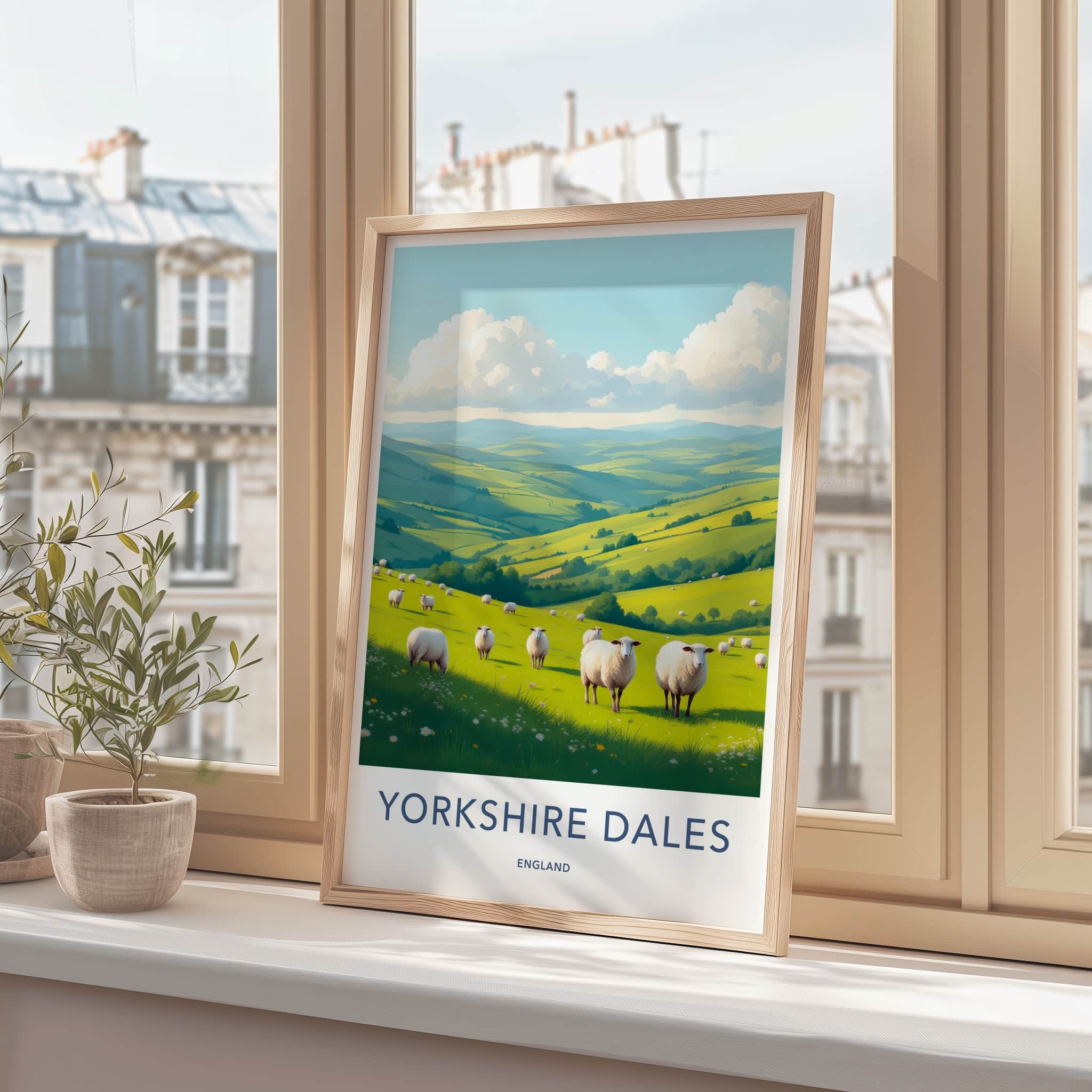 Yorkshire Dales Poster - England Travel Art - Sunny Meadow Sheep Home Decor