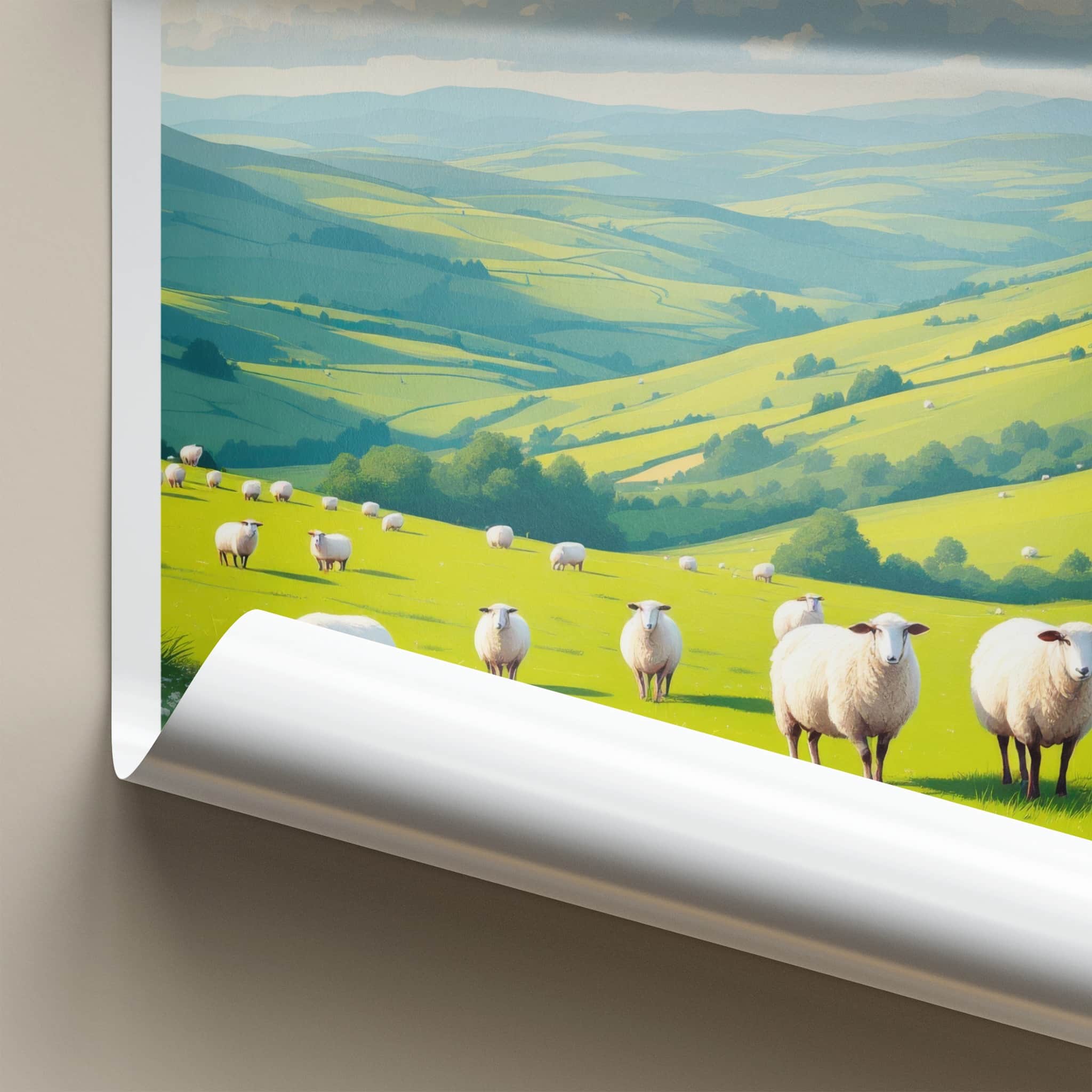 Yorkshire Dales Poster - England Travel Art - Sunny Meadow Sheep Home Decor