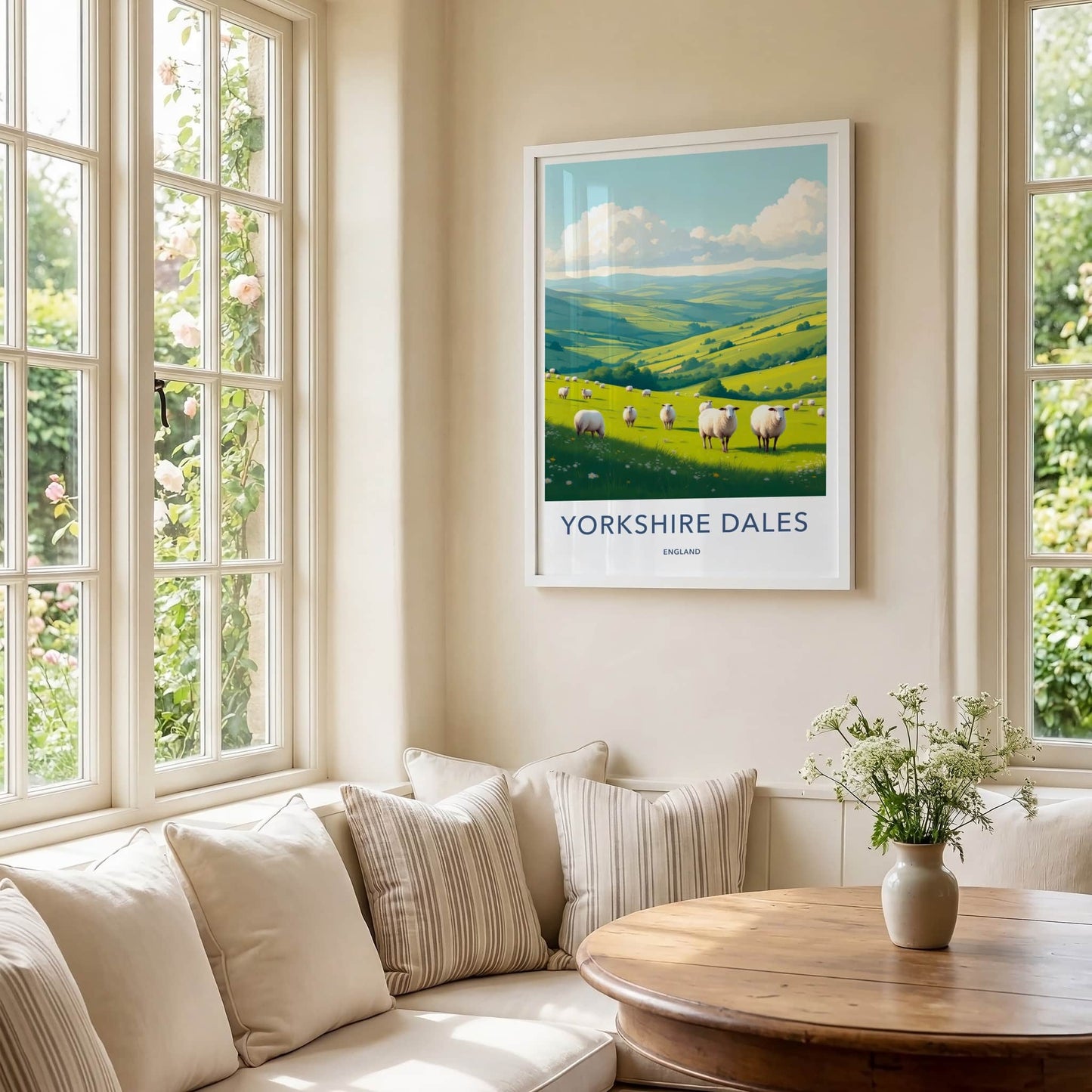 Yorkshire Dales Poster - England Travel Art - Sunny Meadow Sheep Home Decor