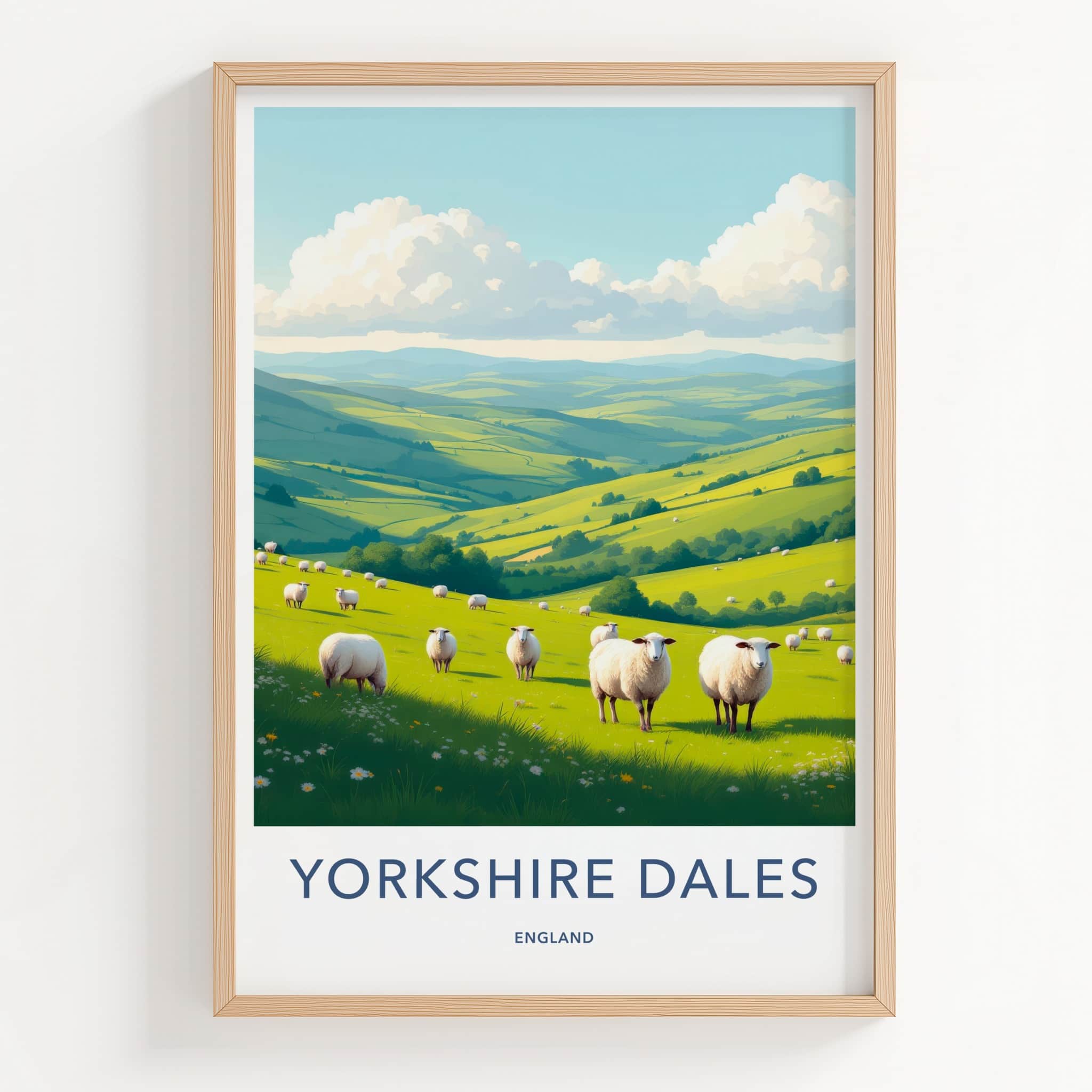 Yorkshire Dales Poster - England Travel Art - Sunny Meadow Sheep Home Decor