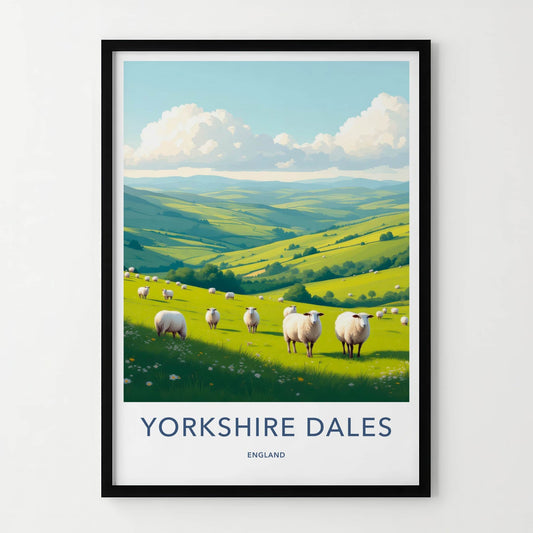 Yorkshire Dales Poster - England Travel Art - Sunny Meadow Sheep Home Decor