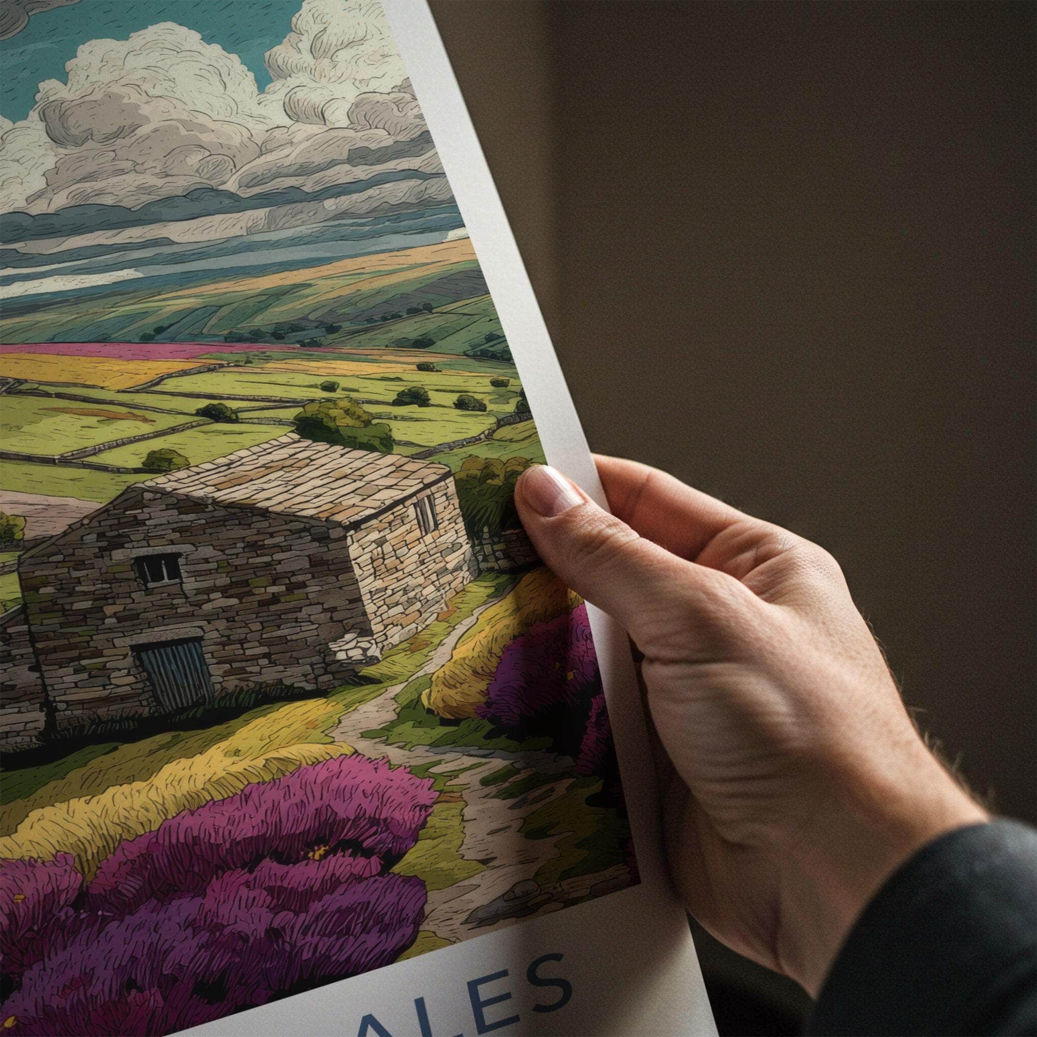 Yorkshire Dales Poster - England Wall Art - Stone Barn Fields Home Decor