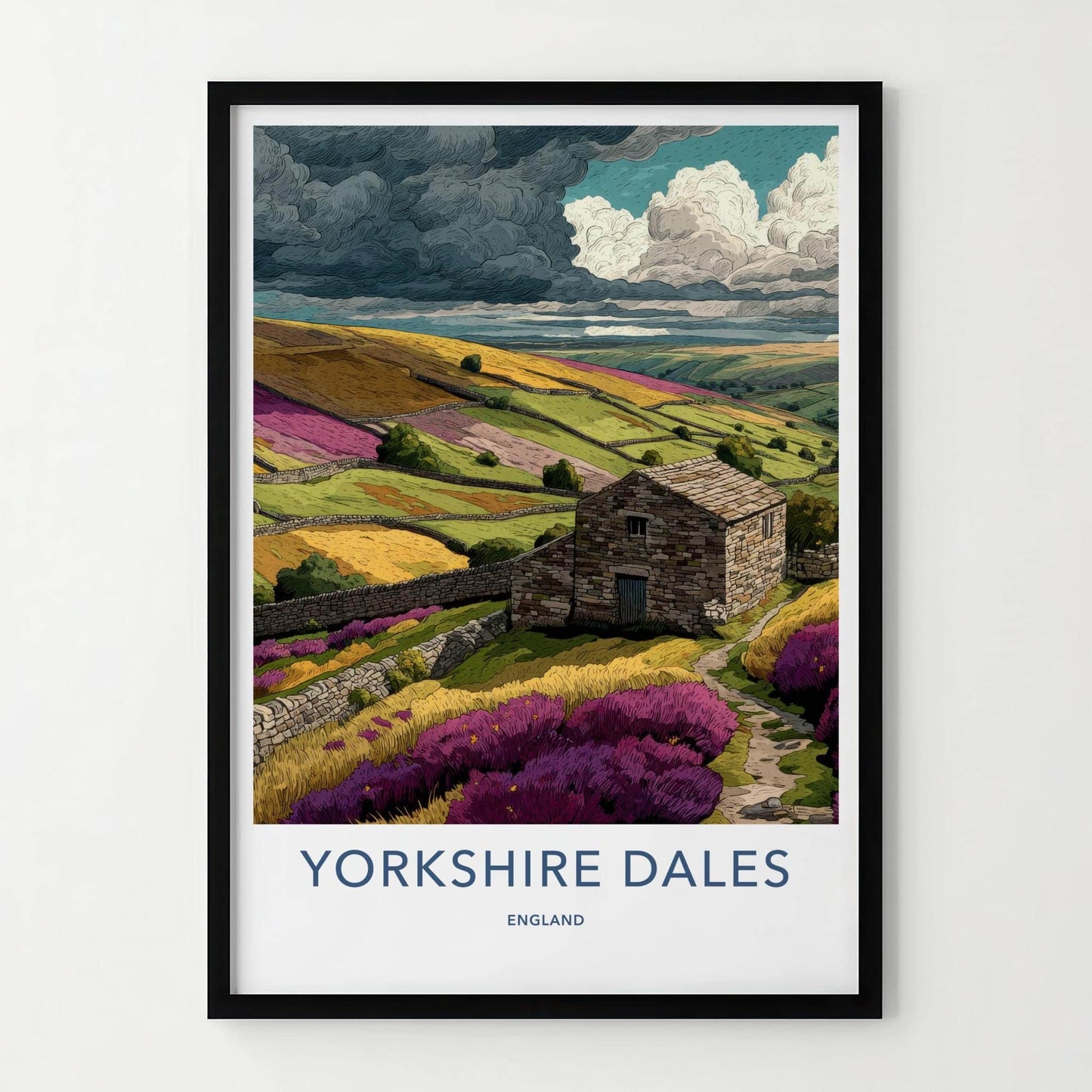Yorkshire Dales Poster - England Wall Art - Stone Barn Fields Home Decor