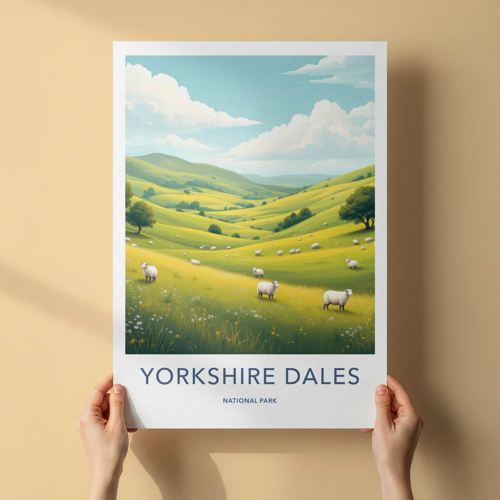Yorkshire Dales Poster - United Kingdom Art Print - Rolling Hills Sheep Gift
