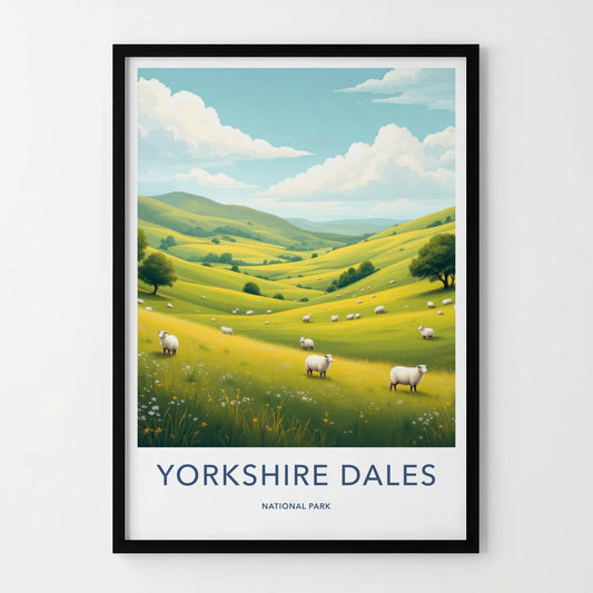 Yorkshire Dales Poster - United Kingdom Art Print - Rolling Hills Sheep Gift