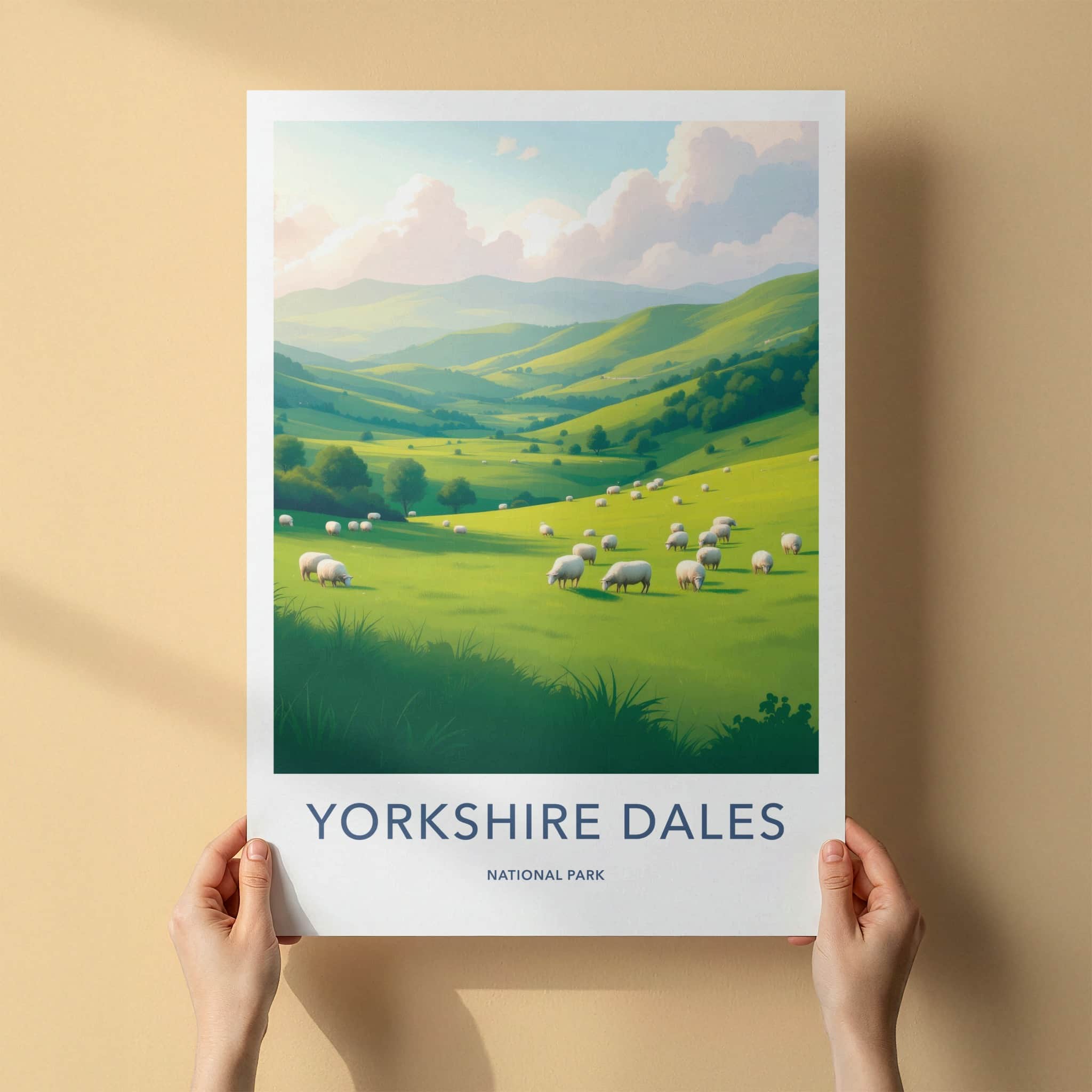 Yorkshire Dales Poster - United Kingdom Travel Art - Grazing Sheep Hills Home Decor