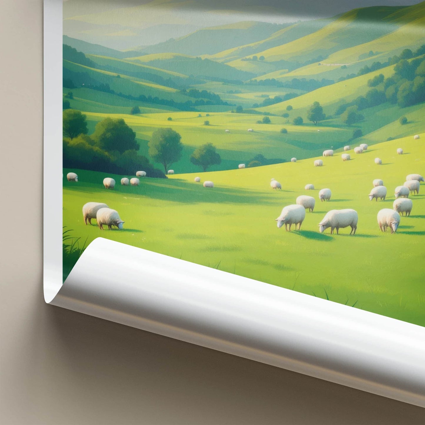 Yorkshire Dales Poster - United Kingdom Travel Art - Grazing Sheep Hills Home Decor
