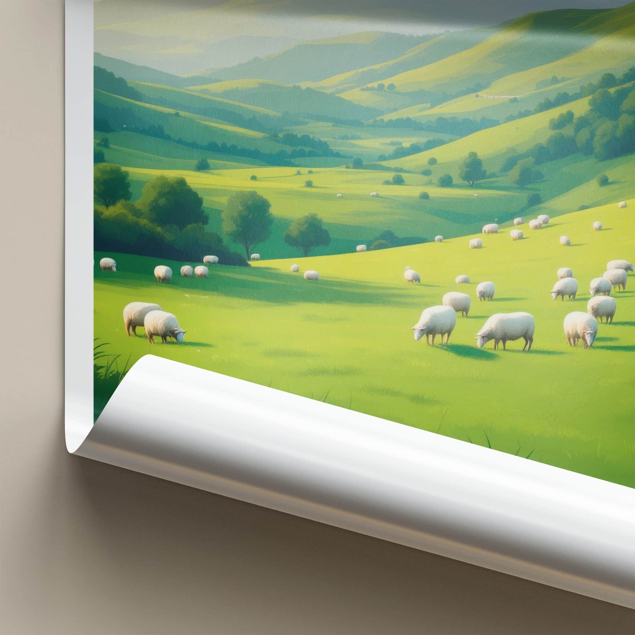 Yorkshire Dales Poster - United Kingdom Travel Art - Grazing Sheep Hills Home Decor