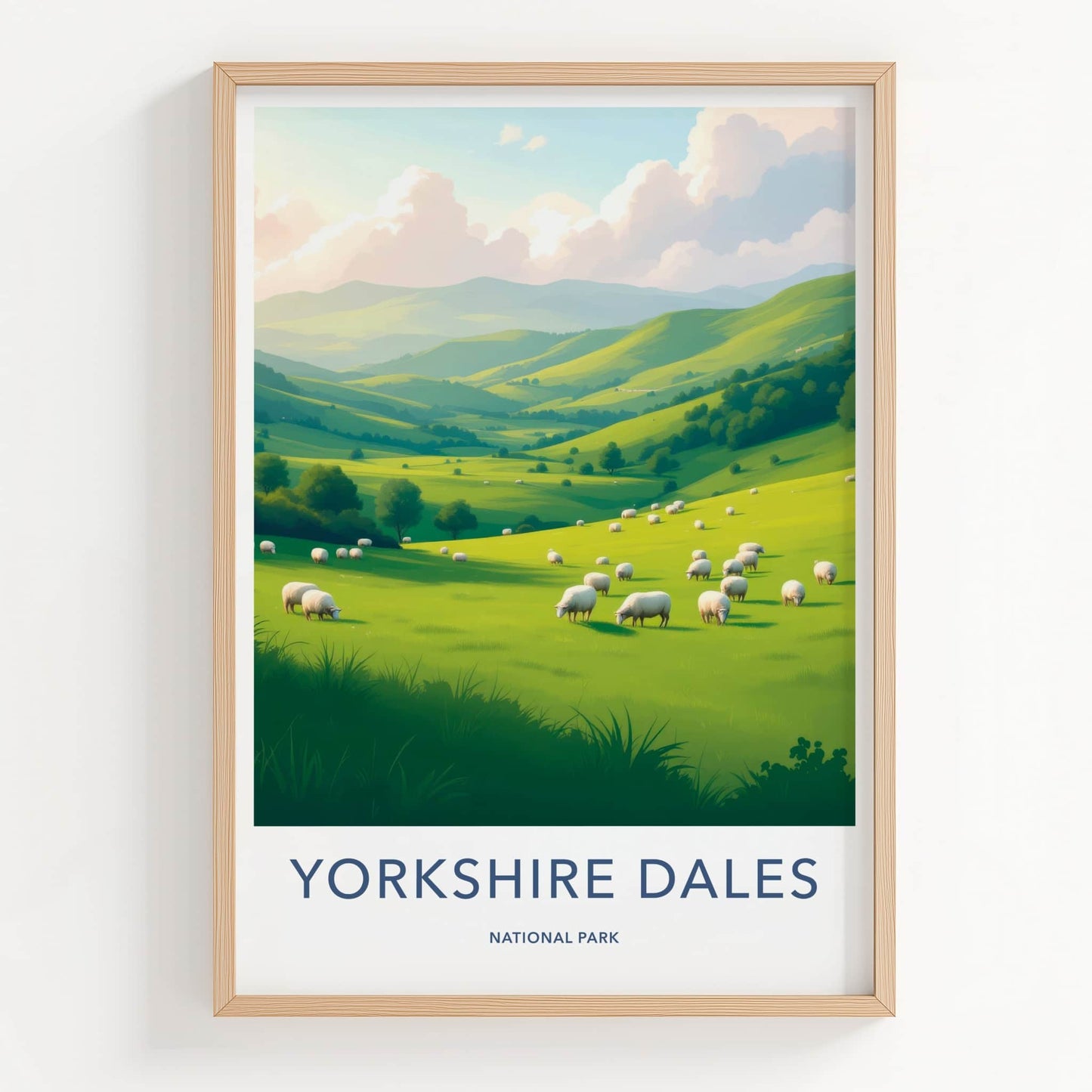 Yorkshire Dales Poster - United Kingdom Travel Art - Grazing Sheep Hills Home Decor