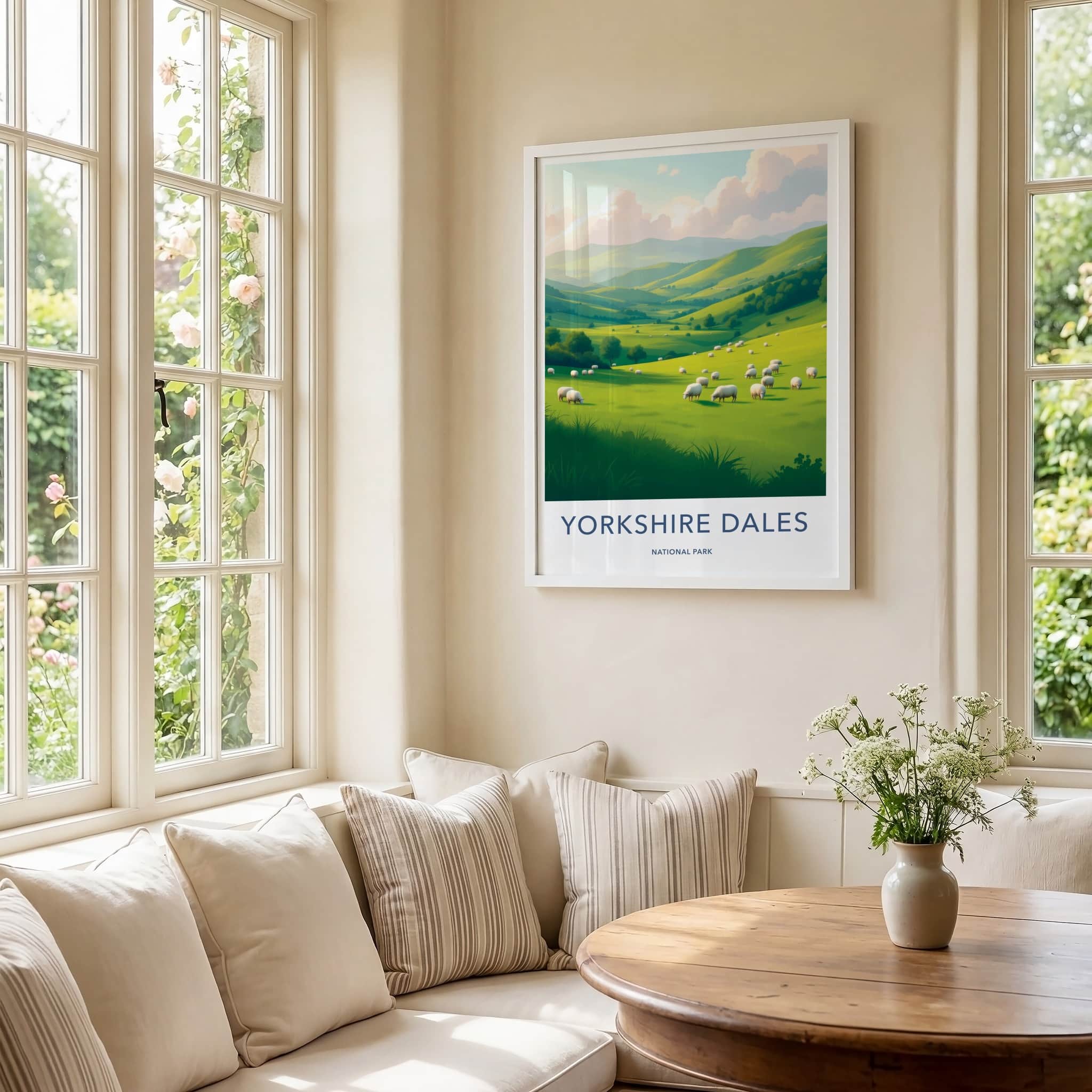 Yorkshire Dales Poster - United Kingdom Travel Art - Grazing Sheep Hills Home Decor