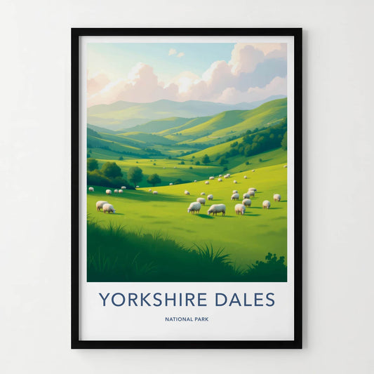 Yorkshire Dales Poster - United Kingdom Travel Art - Grazing Sheep Hills Home Decor