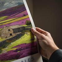 Yorkshire Dales Poster - United Kingdom Travel Art - Stone Cottage Heather Home Decor