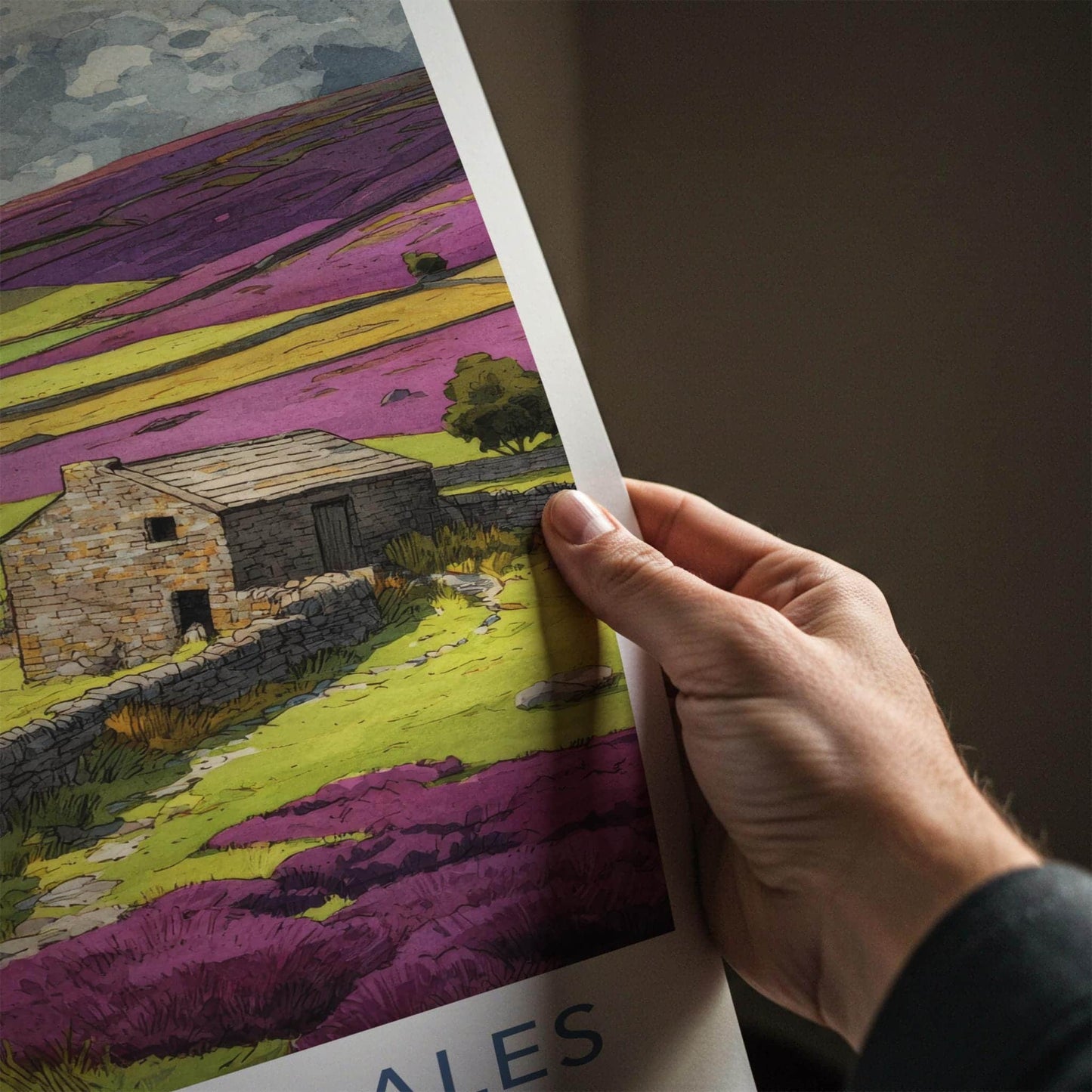 Yorkshire Dales Poster - United Kingdom Travel Art - Stone Cottage Heather Home Decor