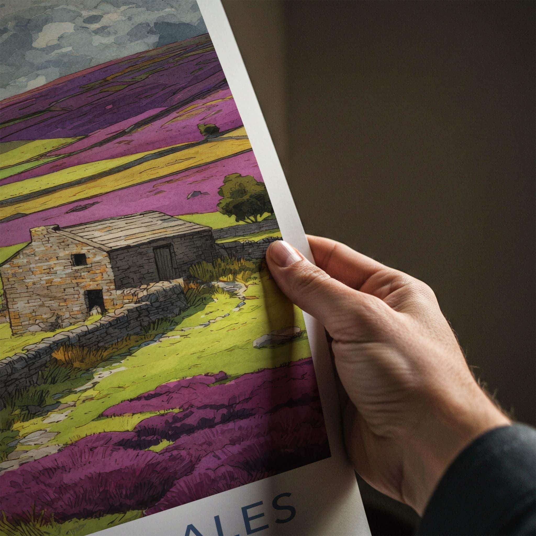 Yorkshire Dales Poster - United Kingdom Travel Art - Stone Cottage Heather Home Decor