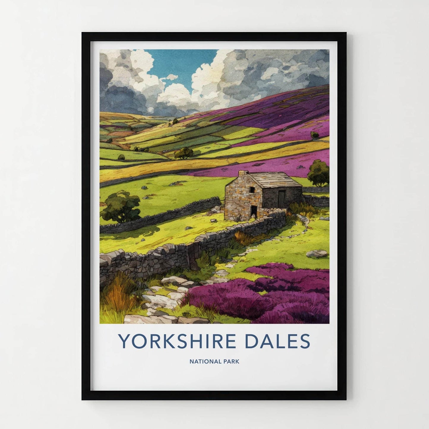Yorkshire Dales Poster - United Kingdom Travel Art - Stone Cottage Heather Home Decor