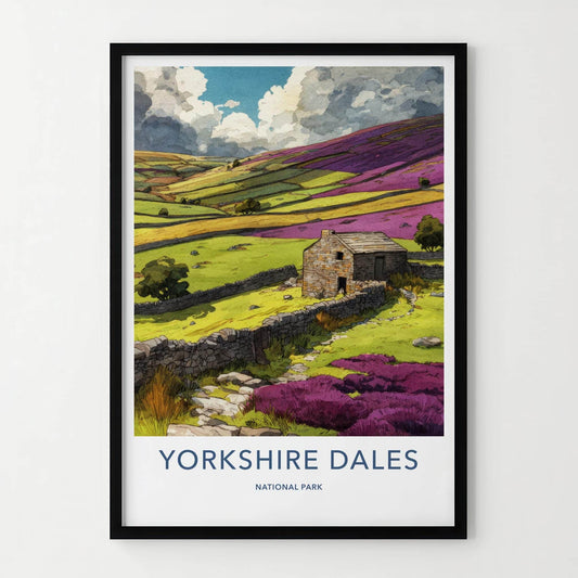 Yorkshire Dales Poster - United Kingdom Travel Art - Stone Cottage Heather Home Decor