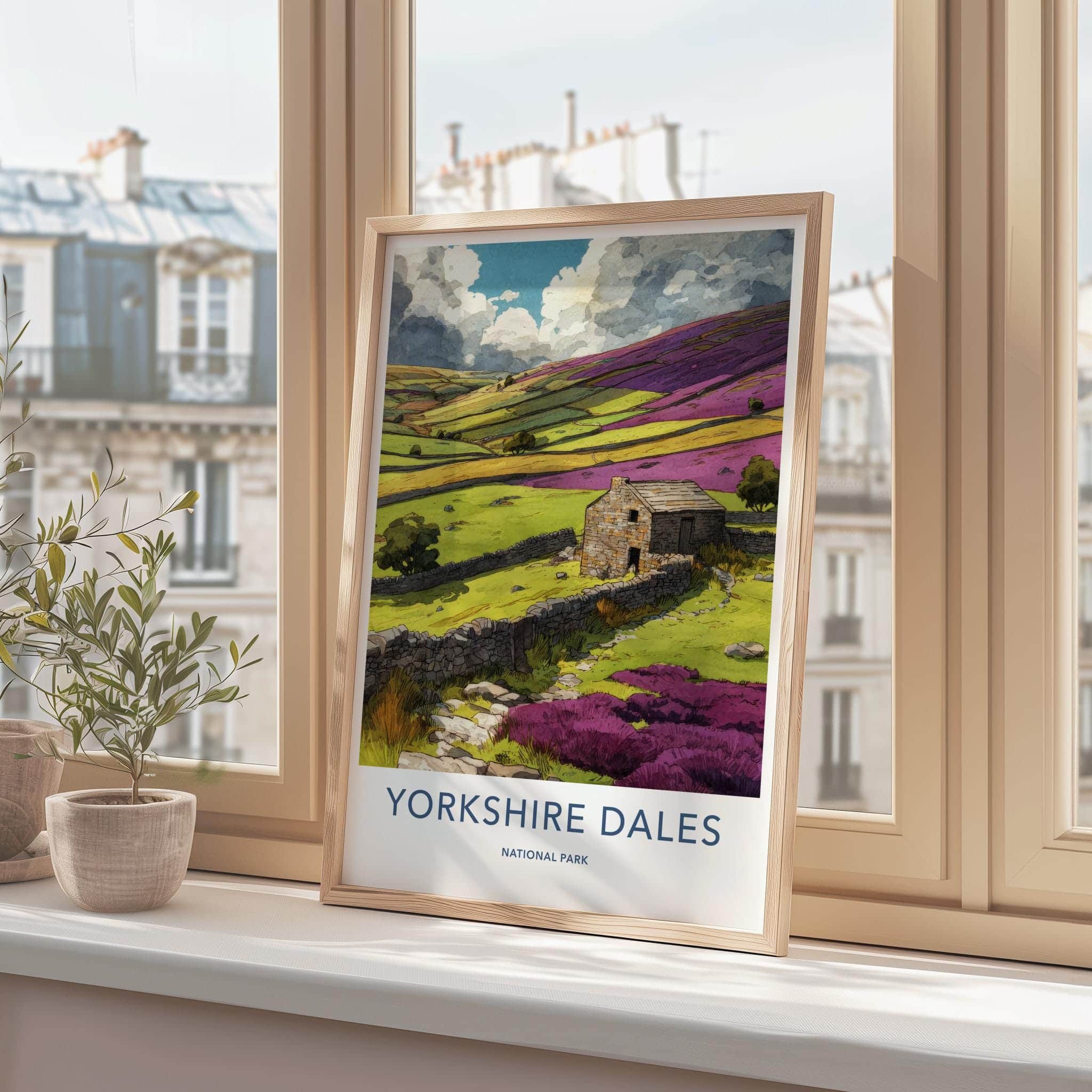 Yorkshire Dales Poster - United Kingdom Travel Art - Stone Cottage Heather Home Decor