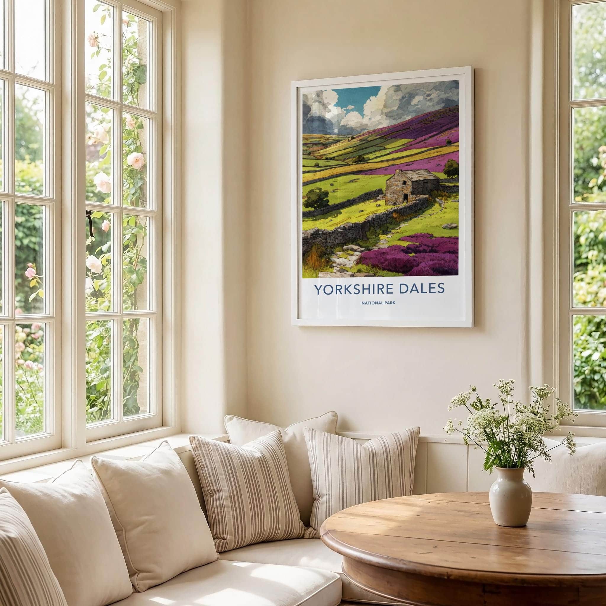Yorkshire Dales Poster - United Kingdom Travel Art - Stone Cottage Heather Home Decor