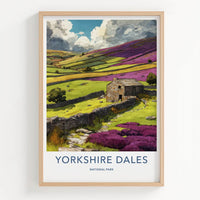 Yorkshire Dales Poster - United Kingdom Travel Art - Stone Cottage Heather Home Decor