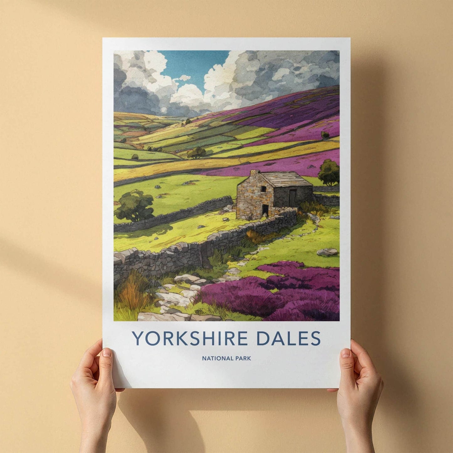 Yorkshire Dales Poster - United Kingdom Travel Art - Stone Cottage Heather Home Decor