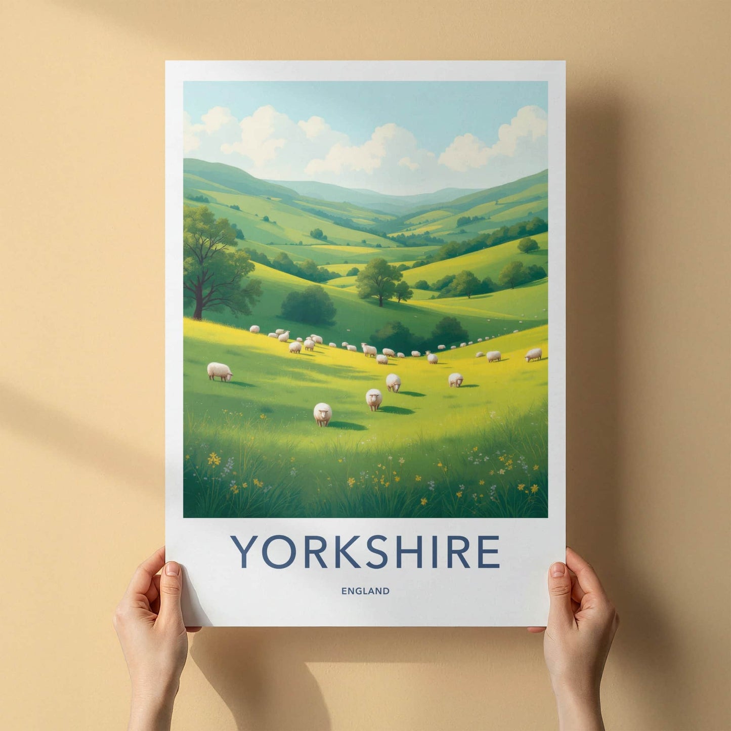 Yorkshire Poster - England Art Print - Grazing Sheep Valley Home Decor
