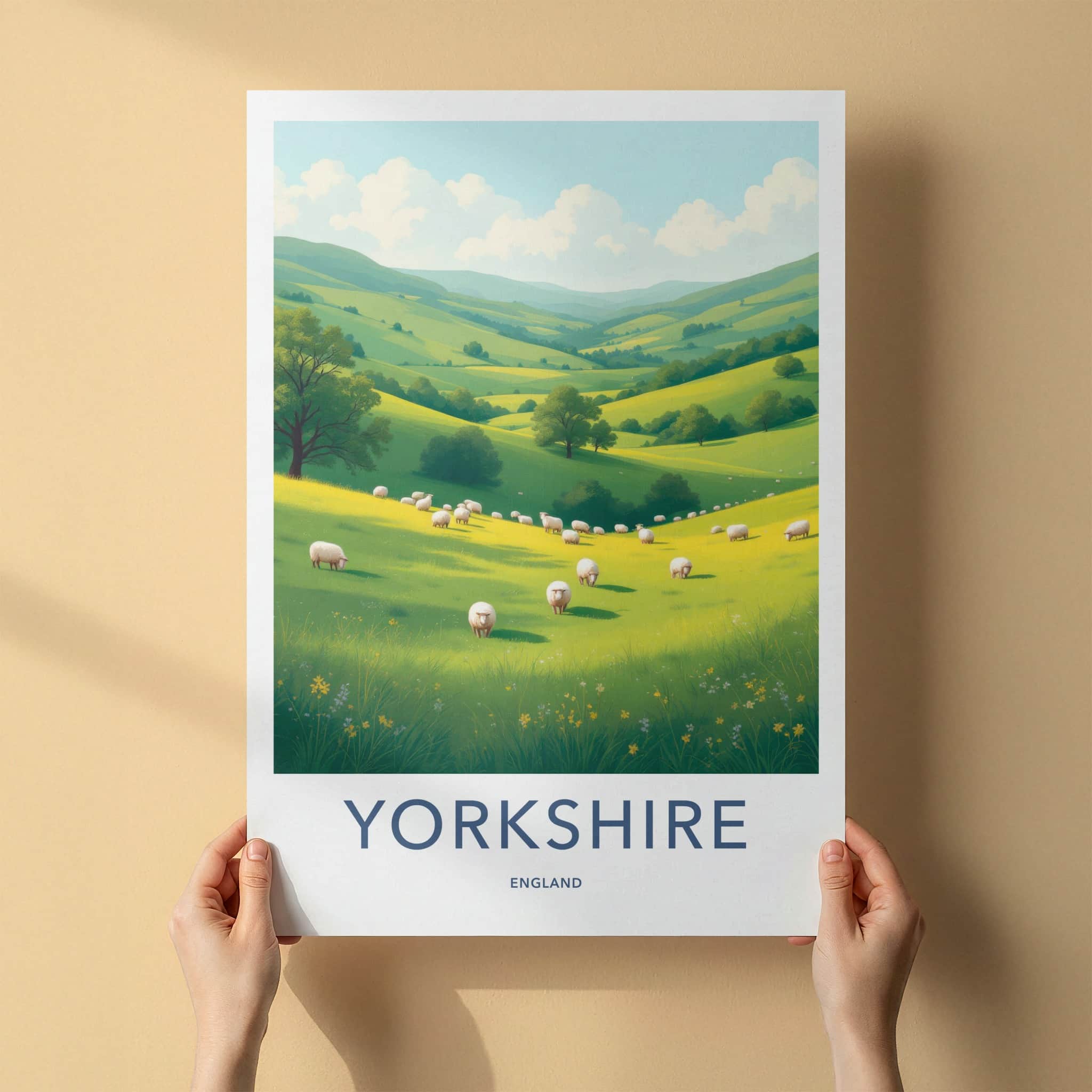 Yorkshire Poster - England Art Print - Grazing Sheep Valley Home Decor