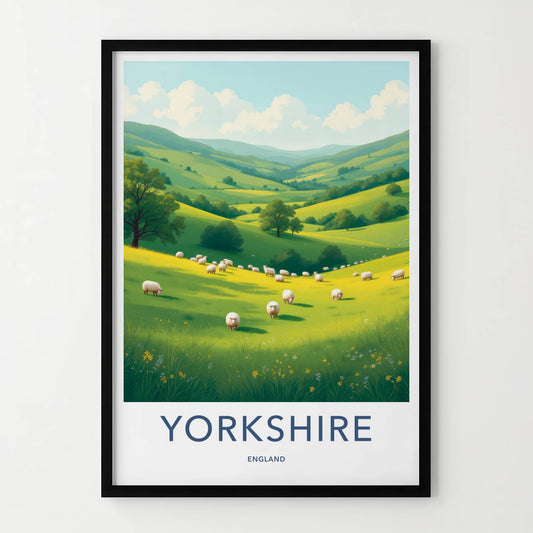 Yorkshire Poster - England Art Print - Grazing Sheep Valley Home Decor