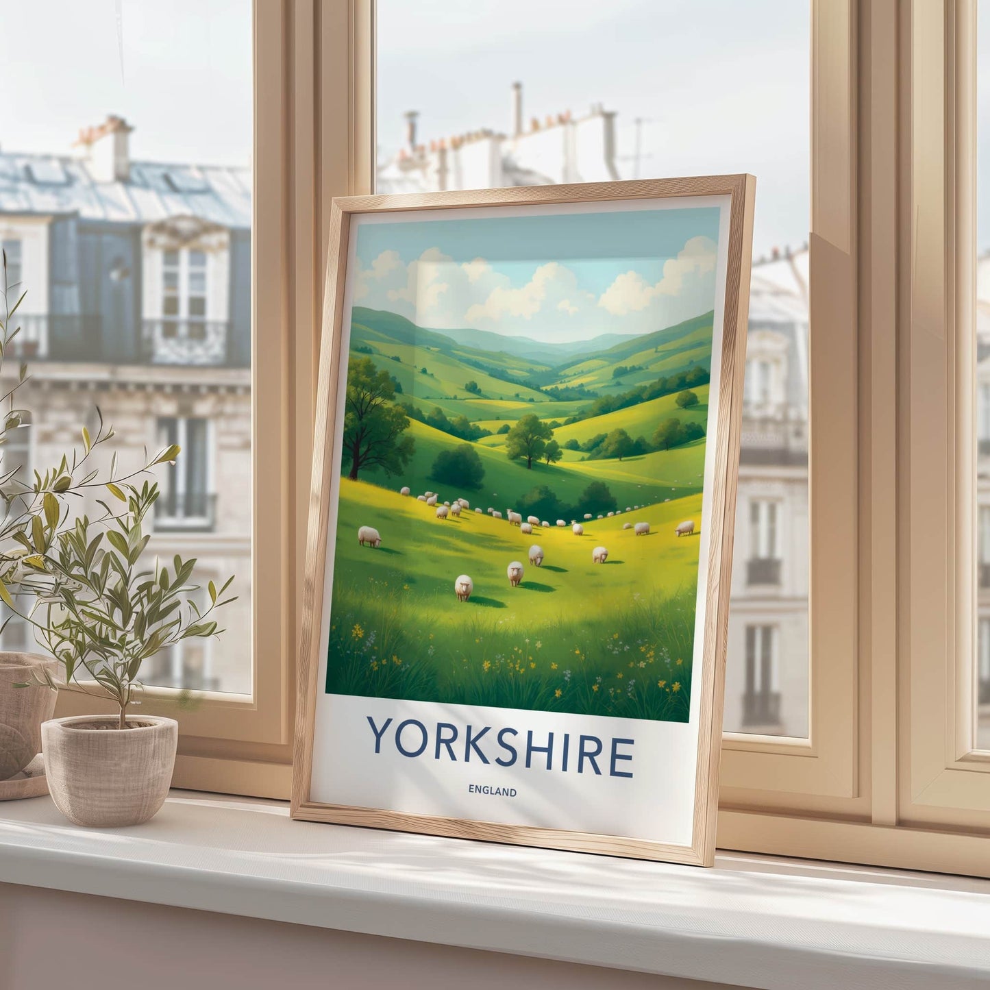 Yorkshire Poster - England Art Print - Grazing Sheep Valley Home Decor