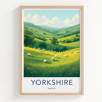 Yorkshire Poster - England Art Print - Grazing Sheep Valley Home Decor