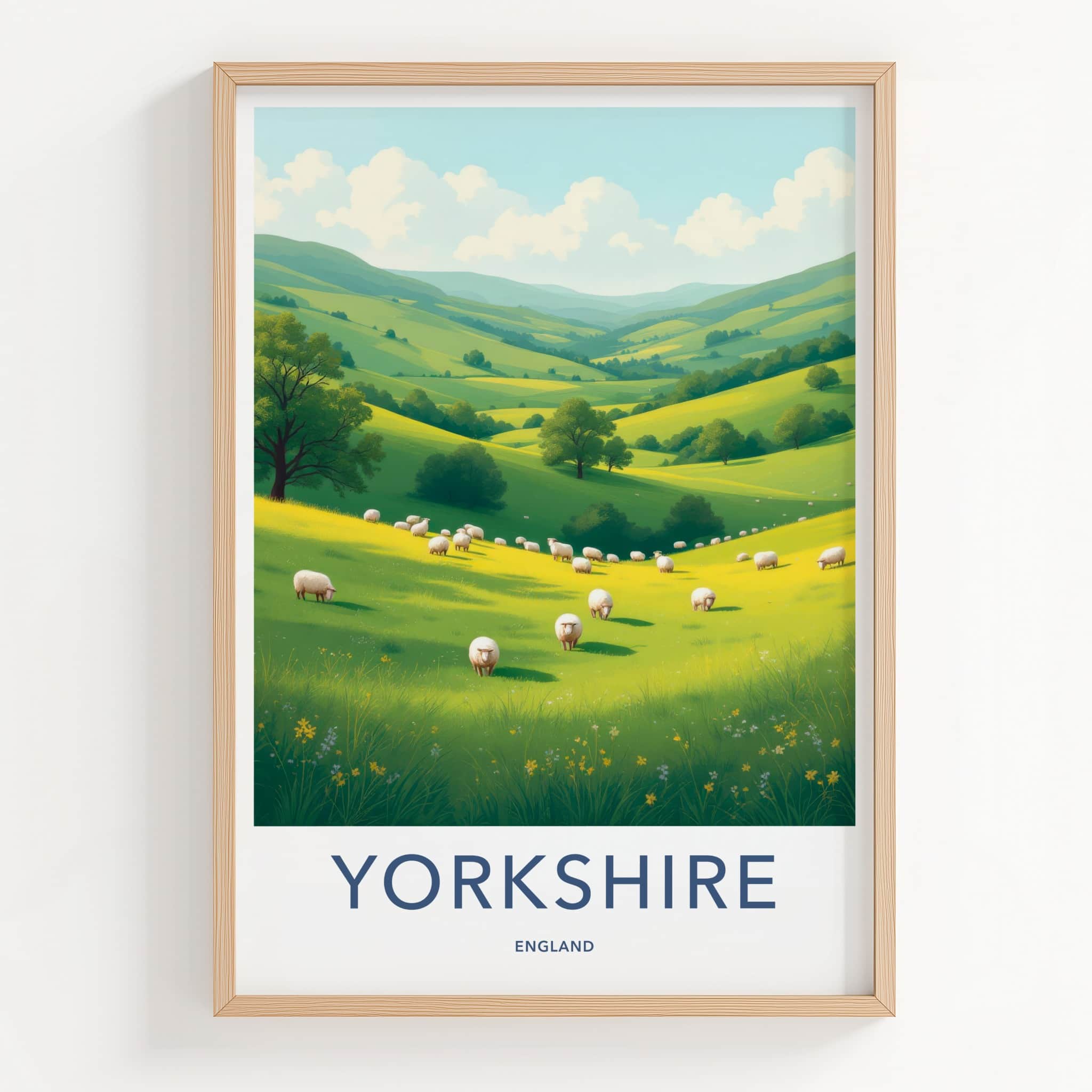 Yorkshire Poster - England Art Print - Grazing Sheep Valley Home Decor