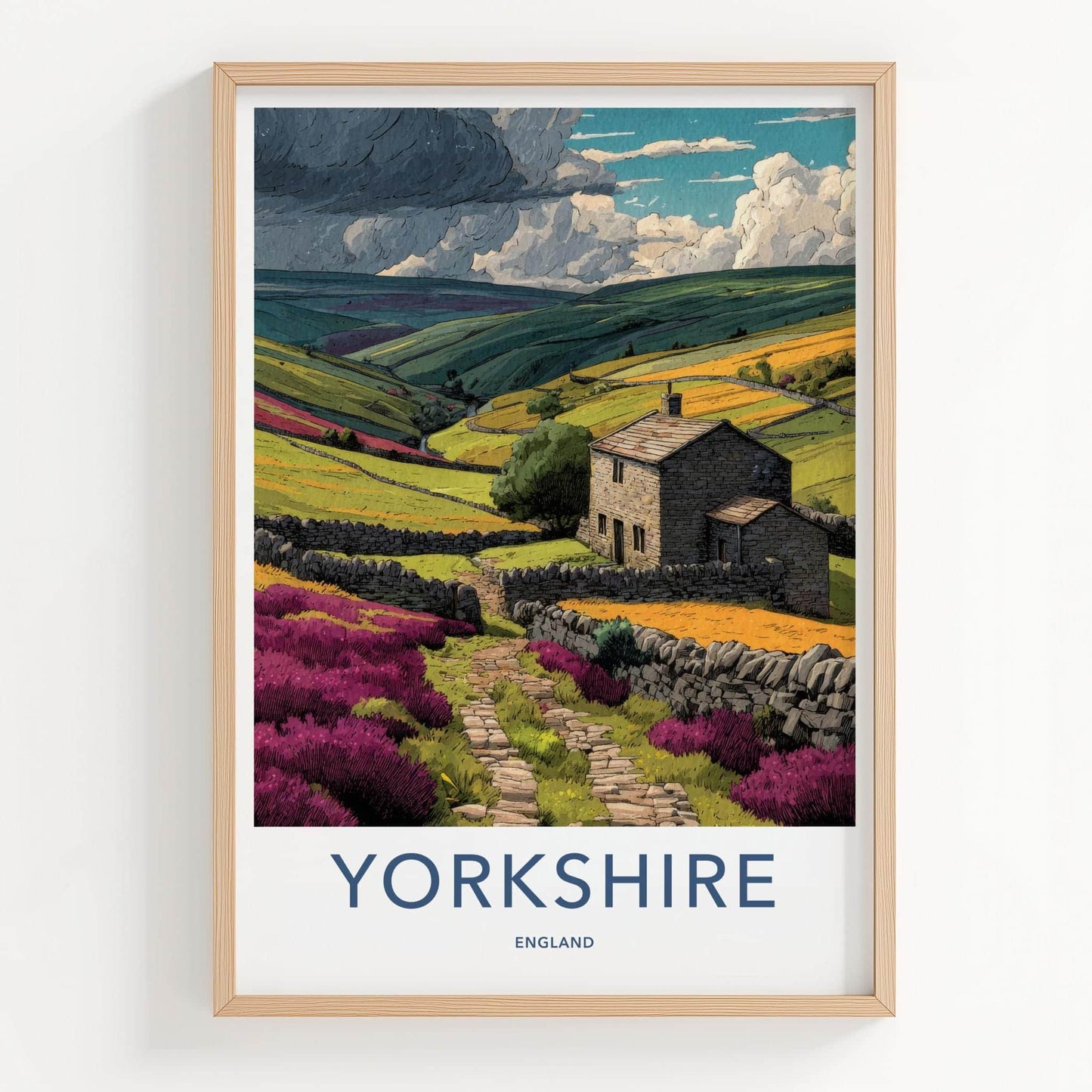 Yorkshire Poster - England Framed Art - Stone Cottage Vista Wall Decor