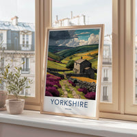 Yorkshire Poster - England Framed Art - Stone Cottage Vista Wall Decor