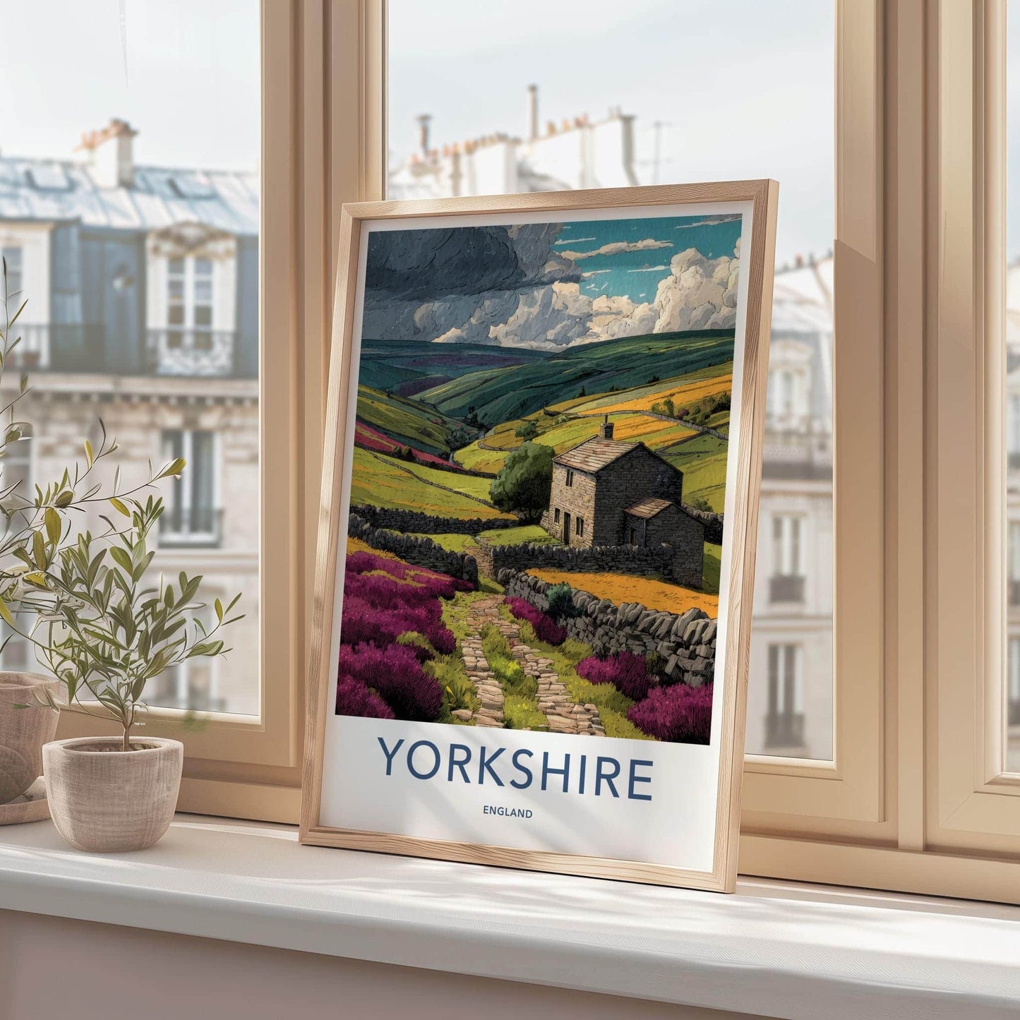 Yorkshire Poster - England Framed Art - Stone Cottage Vista Wall Decor