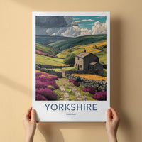 Yorkshire Poster - England Framed Art - Stone Cottage Vista Wall Decor