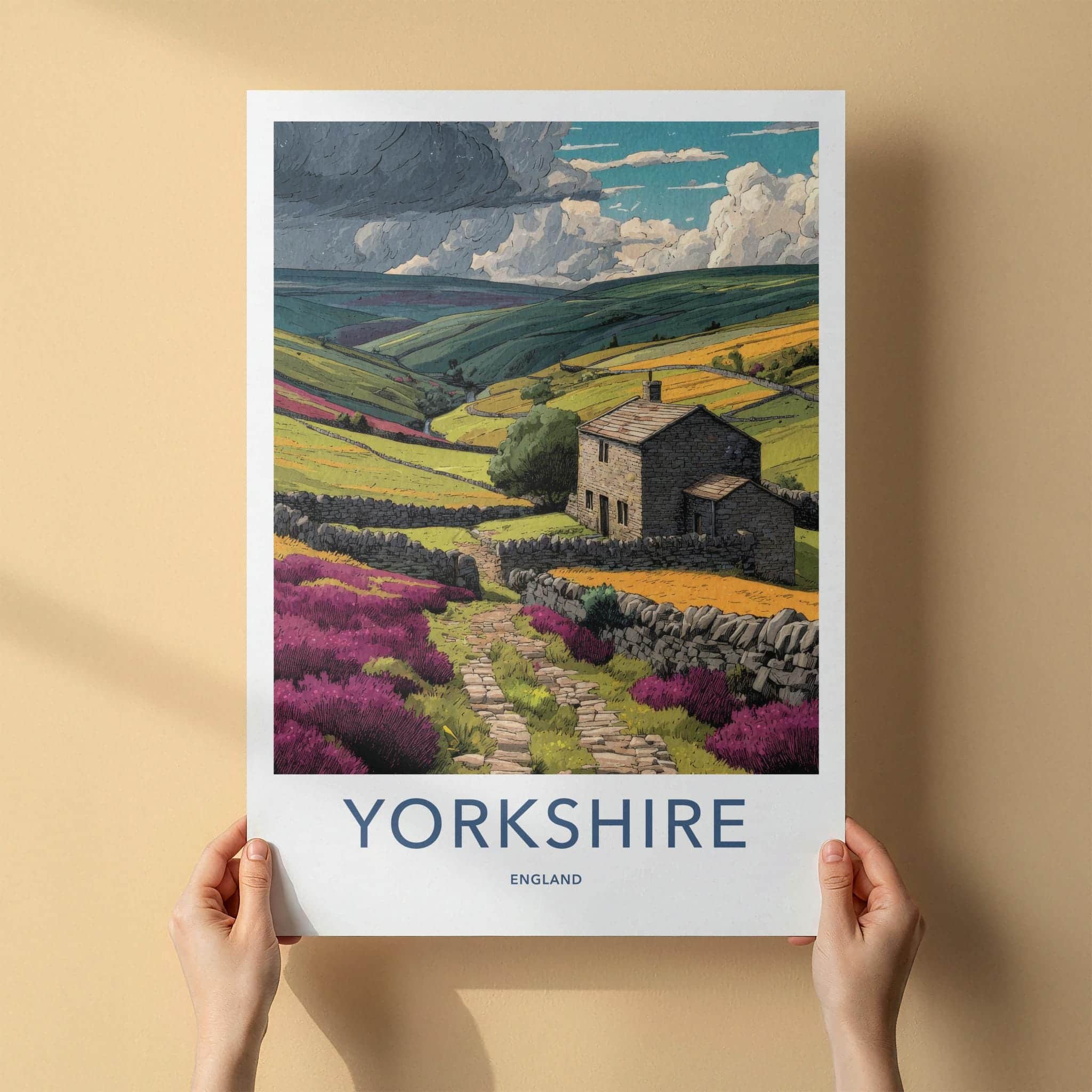 Yorkshire Poster - England Framed Art - Stone Cottage Vista Wall Decor