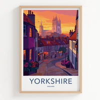 Yorkshire Poster - England Travel Art - Cobbled Street Cathedral Home Decor