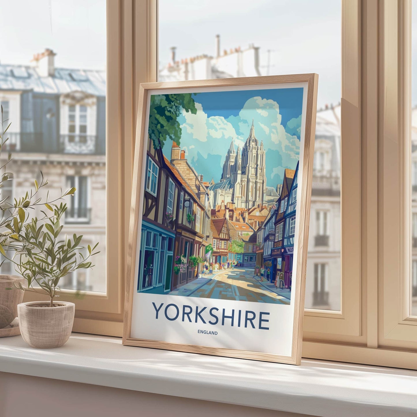 Yorkshire Poster - England Travel Art - Historic Street Cathedral Home Decor