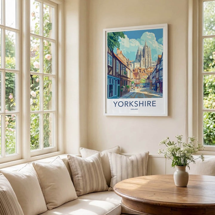 Yorkshire Poster - England Travel Art - Historic Street Cathedral Home Decor