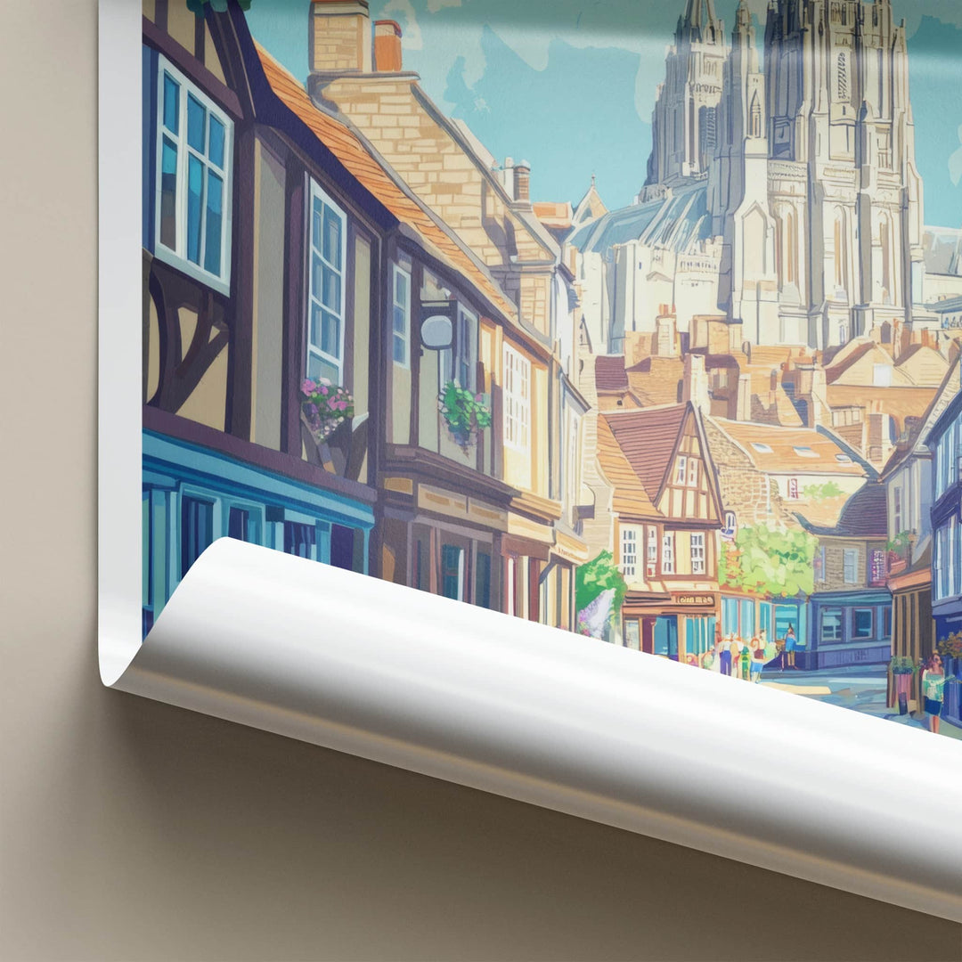 Yorkshire Poster - England Travel Art - Historic Street Cathedral Home Decor
