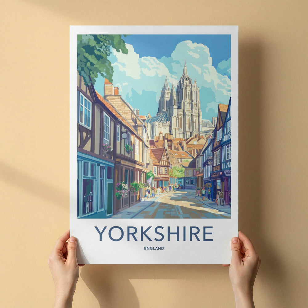 Yorkshire Poster - England Travel Art - Historic Street Cathedral Home Decor