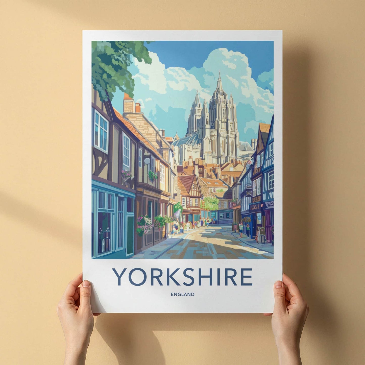 Yorkshire Poster - England Travel Art - Historic Street Cathedral Home Decor